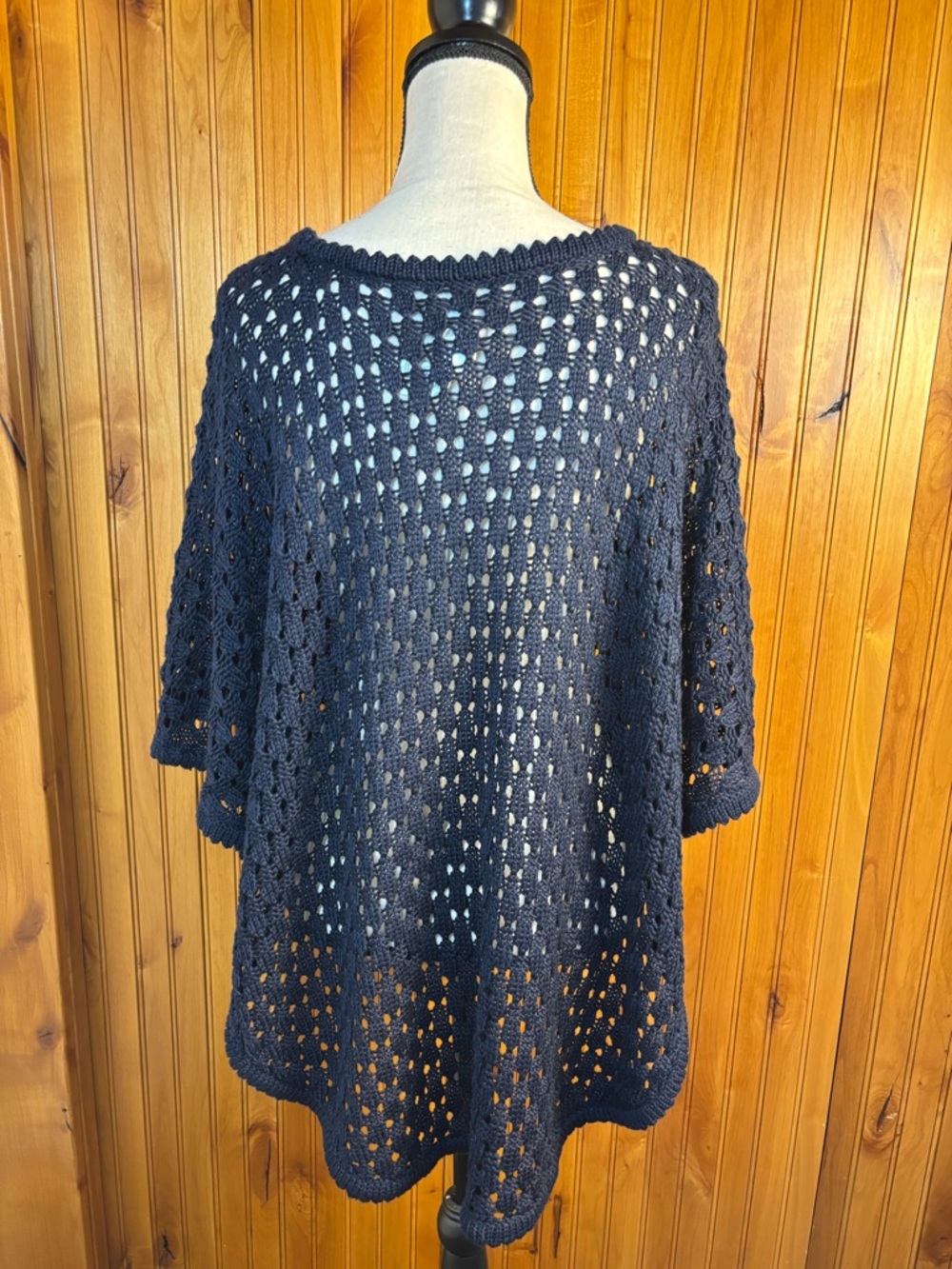 Chico's Navy Open-Knit Poncho, size L/XL - Picture 4 of 7
